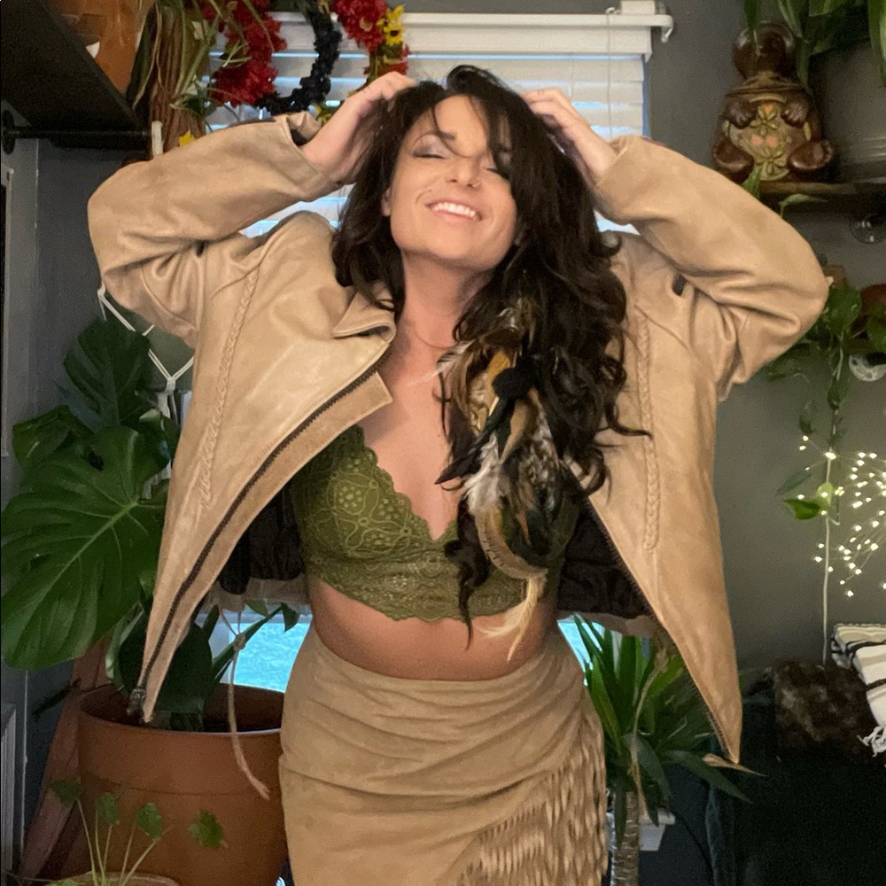 UNIK Braided Tan Leather Women’s Moto Jacket